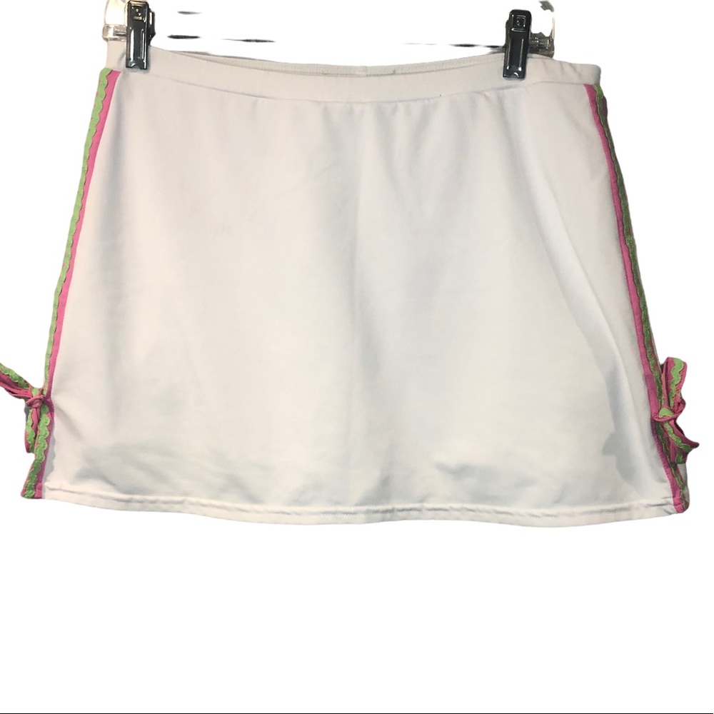 Lilly Pulitzer Y2K Tennis Skirt Skort White Large Preppy Pink Green Side Stripes